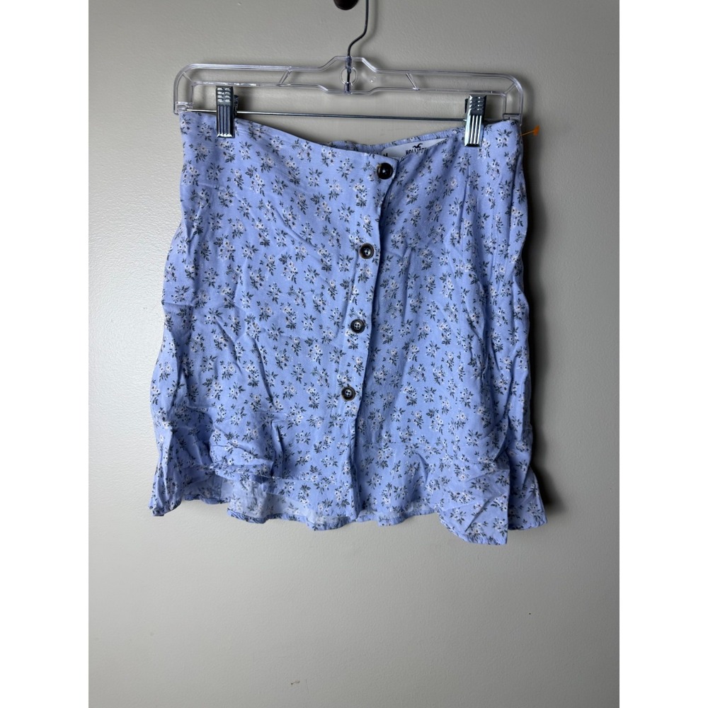 Hollister California Ultra High Rise Floral Skirt Womens M Blue Buttons Boho